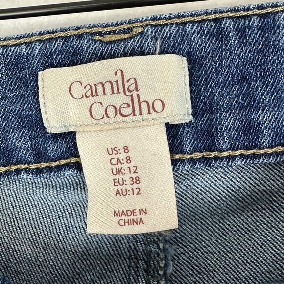 Camila Coelho Studded Straight Leg Jeans Size 8 High Rise Medium Wash - Picture 5 of 5